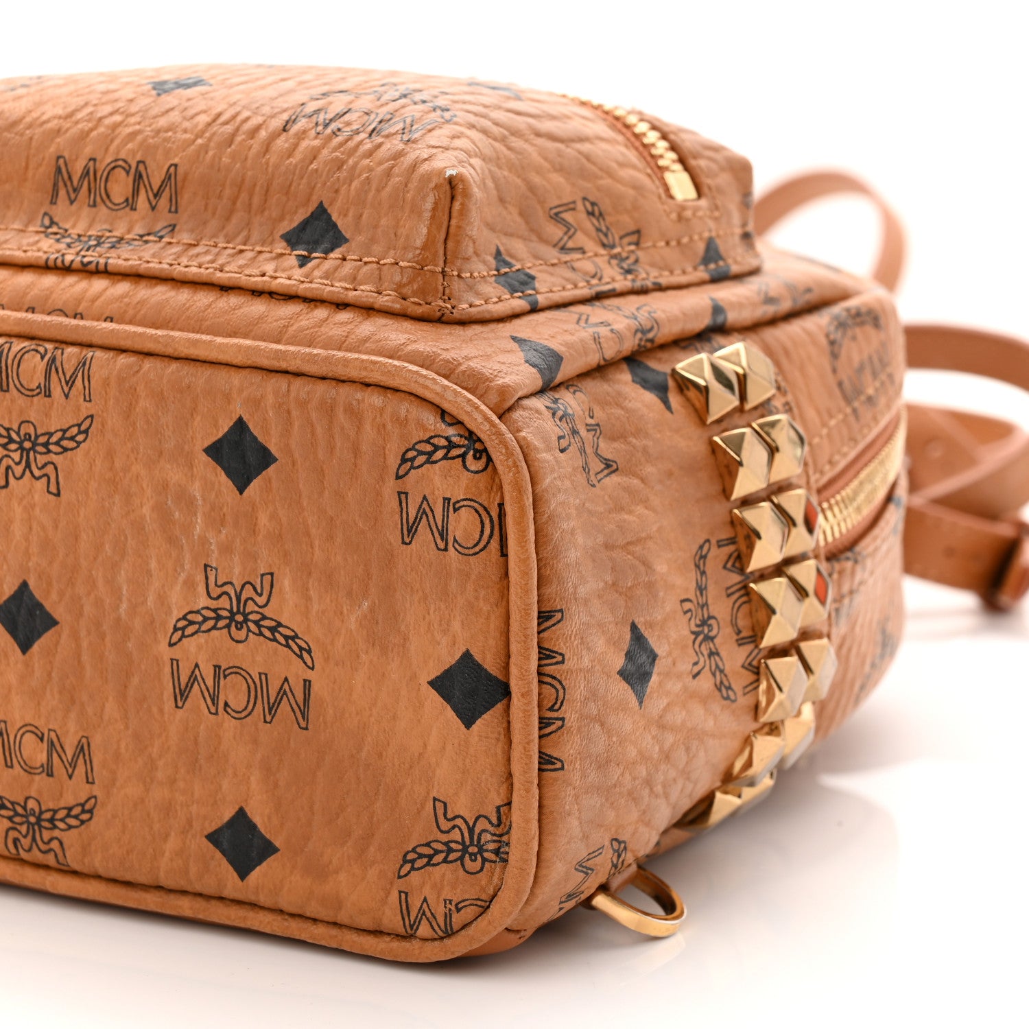 MCM Visetos Side Stud X-Mini Stark Bebe Boo Backpack Cognac 9 of 12