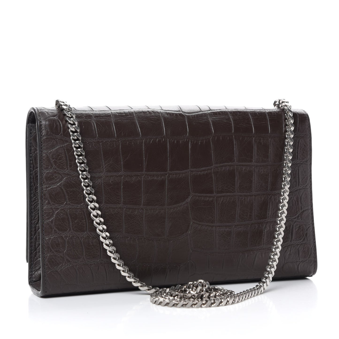 Calfskin Crocodile Embossed Medium Classic Monogram Kate Tassel Satchel Earth Grey