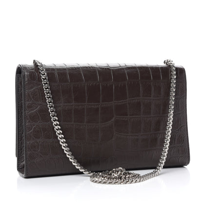 Saint Laurent Calfskin Crocodile Embossed Medium Classic Monogram Kate Tassel Satchel Earth Grey 3 of 10