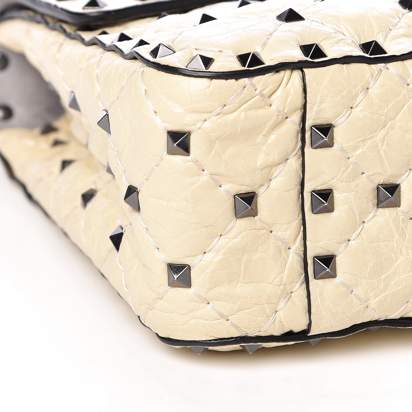 Craquele Nappa Medium Rockstud Spike Shoulder Bag Light Ivory