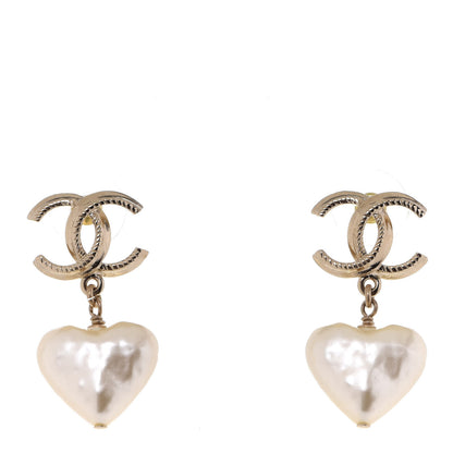 Chanel Pearl CC Heart Drop Earrings Gold 1 of 5