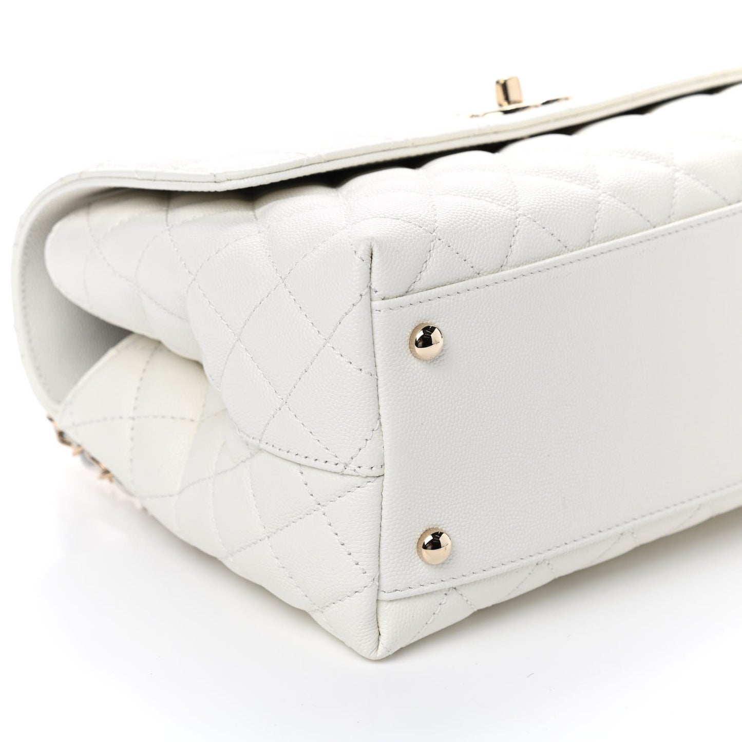 Caviar Quilted Small Coco Handle Flap White