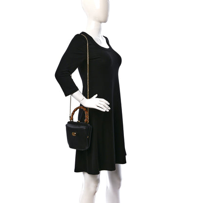 Gucci Textured Dollar Calfskin Bamboo Mini Marina Bucket Bag Black 2 of 9