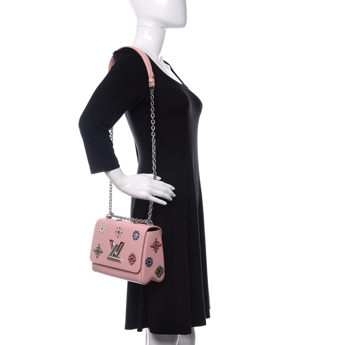 Epi Mechanical Flowers Twist Shoulder Bag MM Rose Ballerine