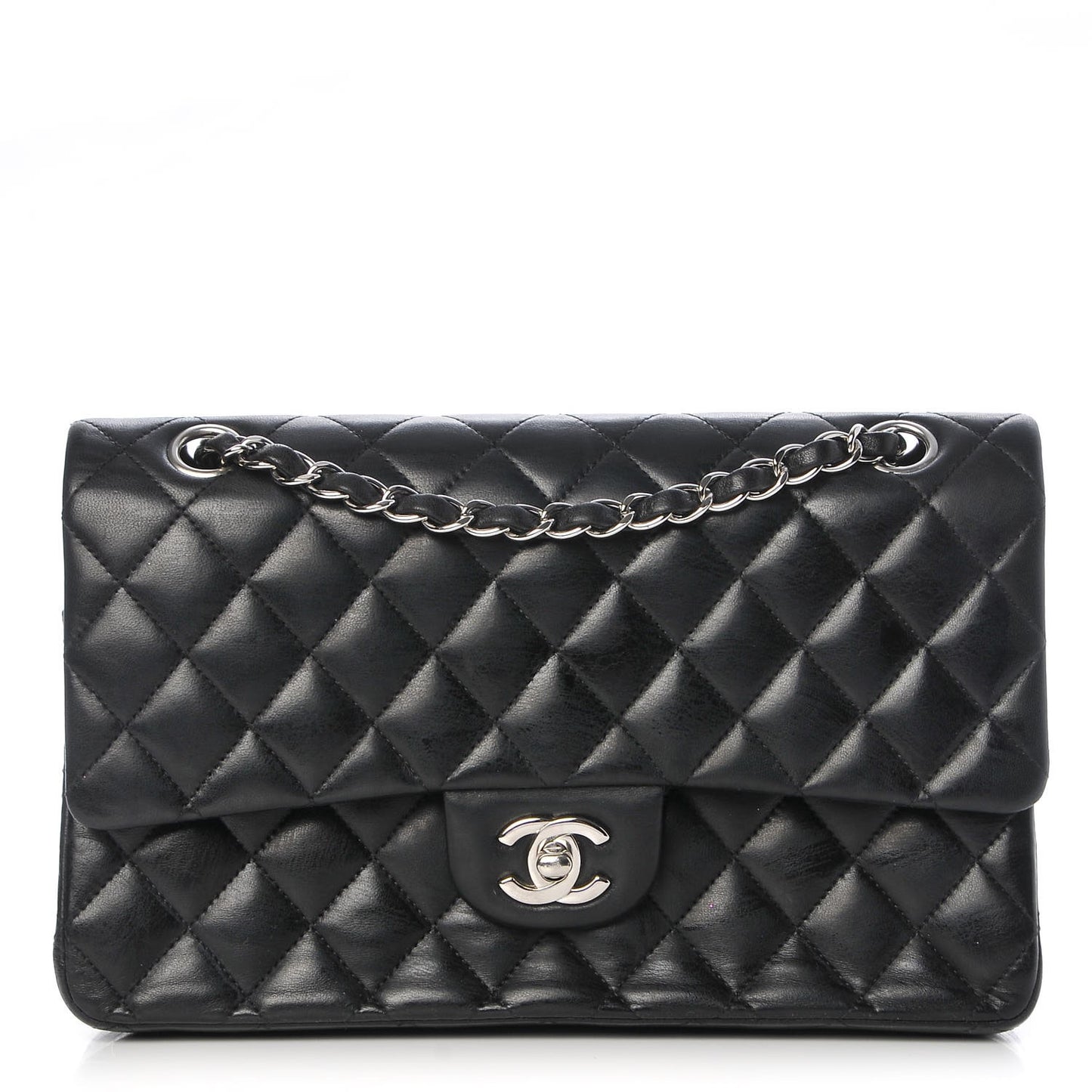 Lambskin Quilted Medium Double Flap Black