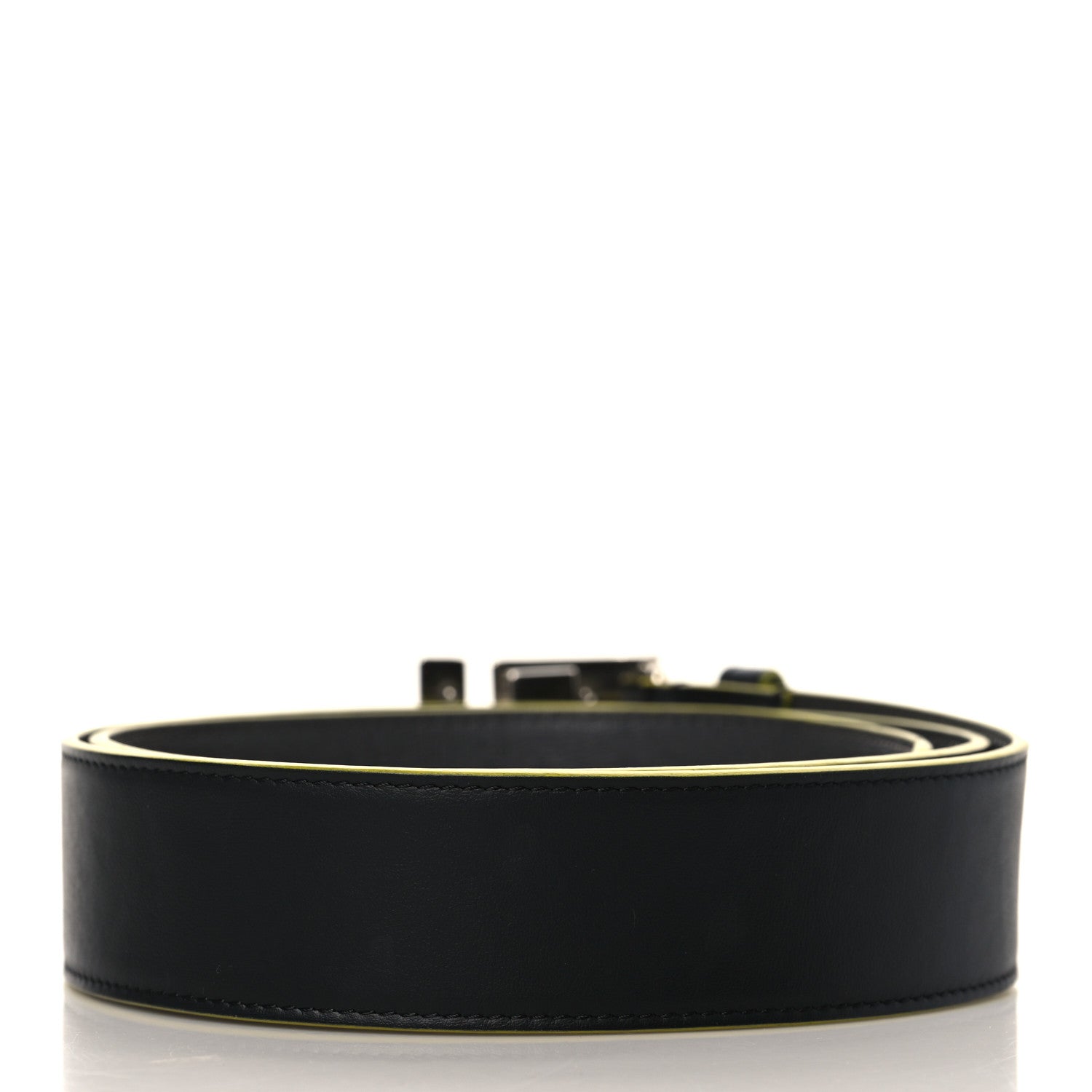 Fendi Vitello Century Elite Enamel FF Buckle Belt 100 40 Black Giallo Fluo 3 of 7