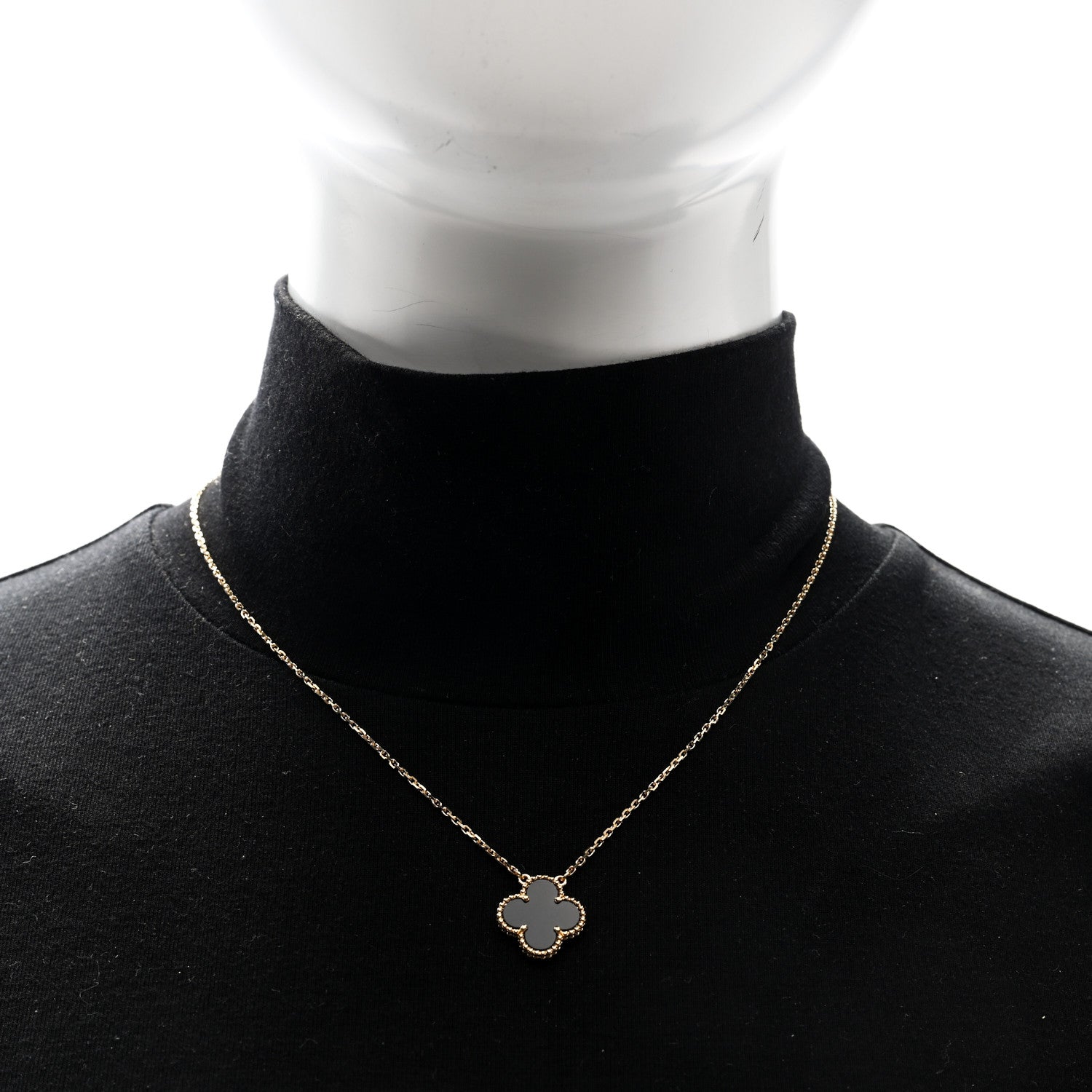 Van Cleef & Arpels 18K Yellow Gold Black Onyx Vintage Alhambra Pendant Necklace 2 of 4