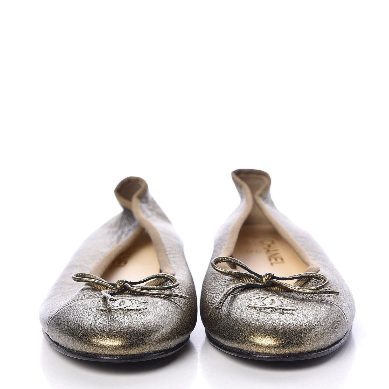 Chanel Metallic Calfskin Cap Toe CC Ballerina Flats 40 Gold 2 of 16