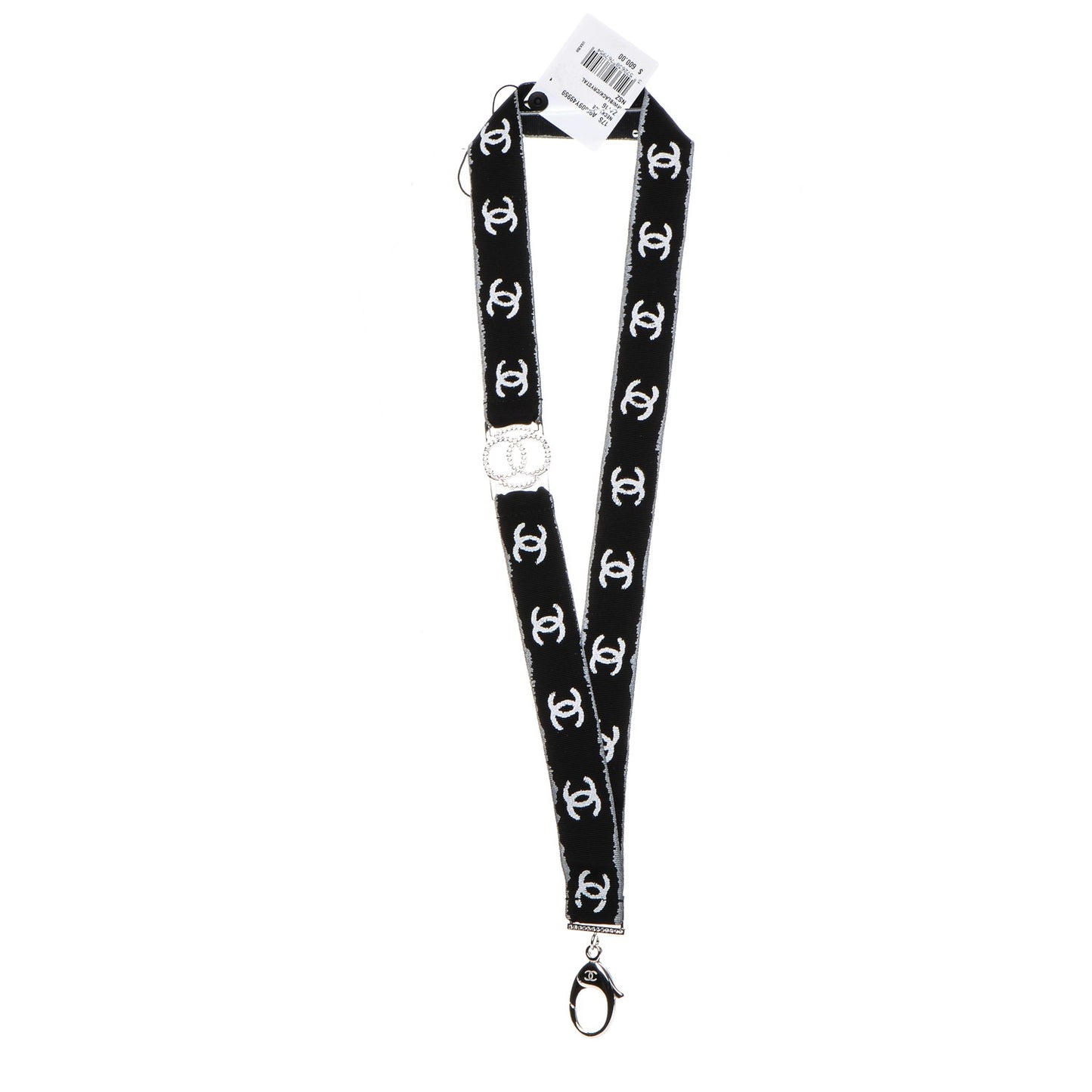 Crystal CC Lanyard Necklace Black Silver