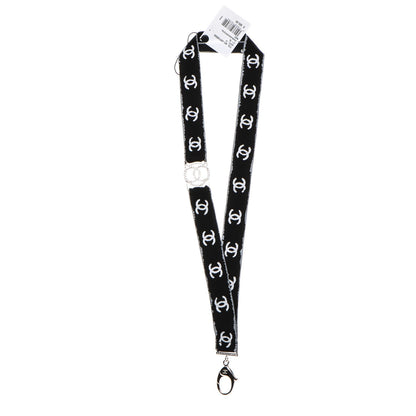 Chanel Crystal CC Lanyard Necklace Black Silver 3 of 6