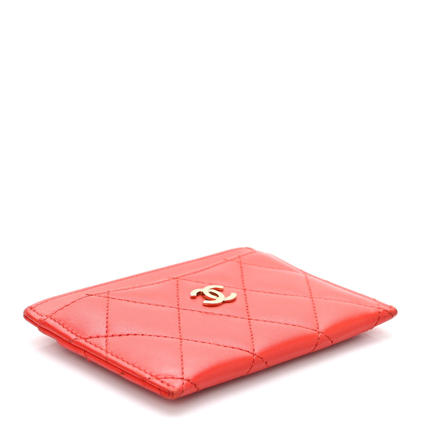 Lambskin Quilted Card Holder Red