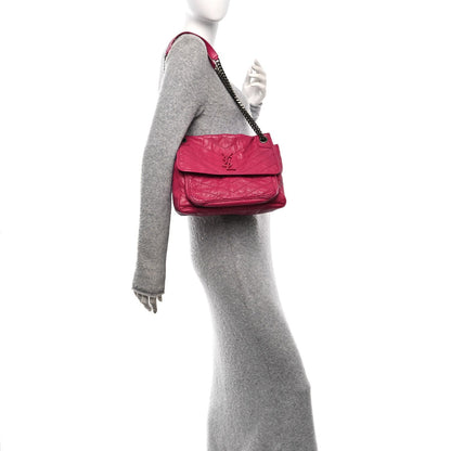 Saint Laurent Crinkled Calfskin Matelasse Monogram Medium Niki Chain Satchel Freesia 2 of 13