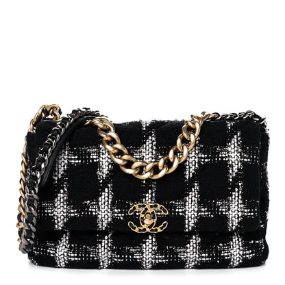 Chanel Tweed Quilted Medium Chanel 19 Flap Black White 1 of 10