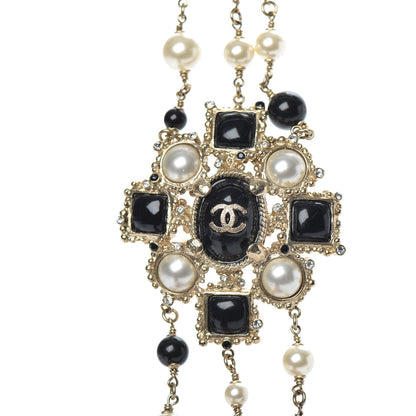 Chanel Gripoix Poured Glass Pearl CC Layered Pendant Necklace Gold Black 4 of 6