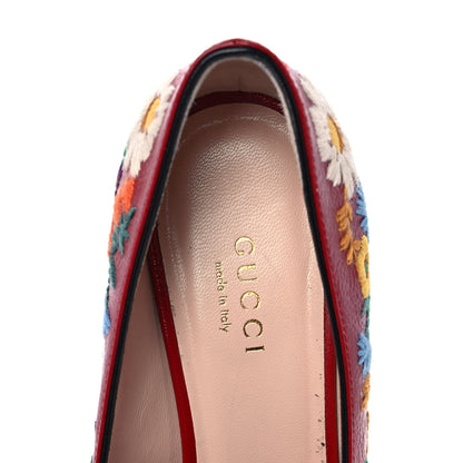 Gucci Skipper Calfskin Floral Embroidered GG Marmont Fringe 50mm Loafer Pumps 35.5 Hibiscus Red 7 of 10
