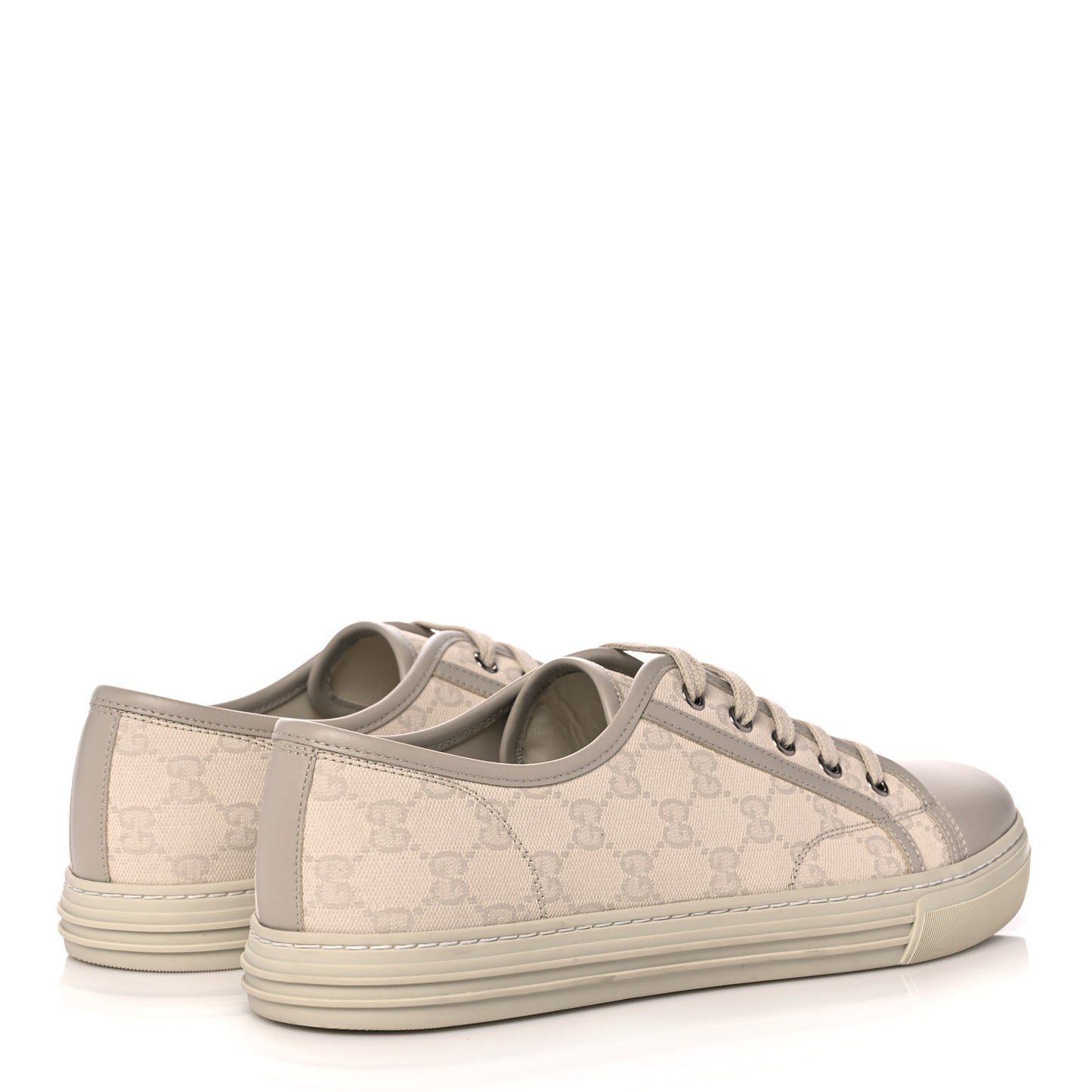 Washed Cotton GG Monogram Calfskin Mens Low Top Sneakers 10.5 White Mystic White