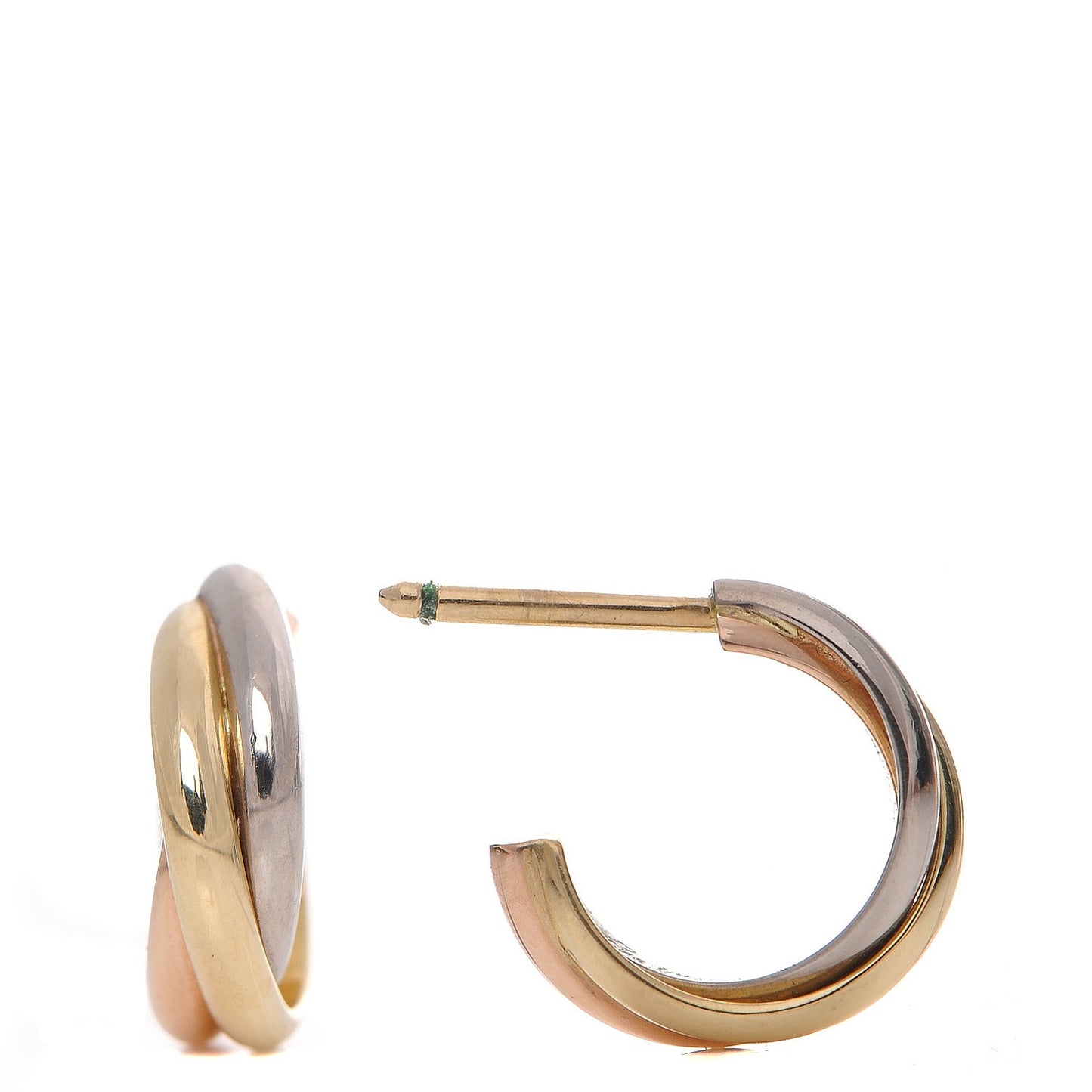 18K Pink Yellow White Gold 13mm Trinity Hoop Earrings