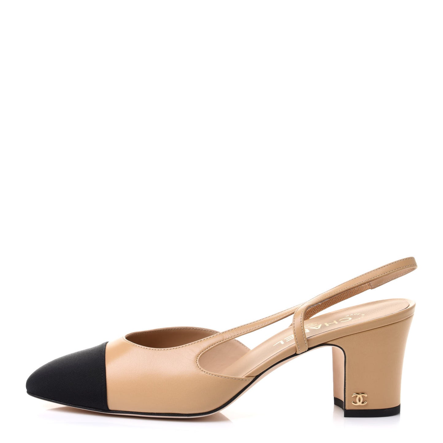 Goatskin Grosgrain Cap Toe CC Slingback Pumps 40.5 Beige Black
