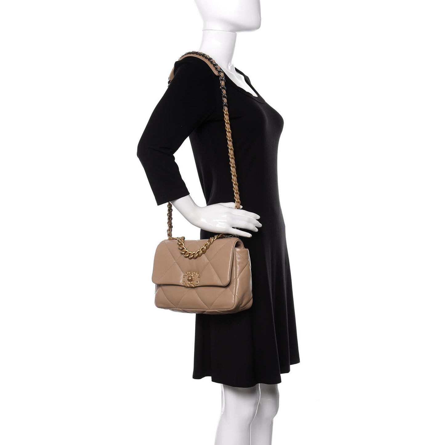 Lambskin Quilted Medium Chanel 19 Flap Dark Beige