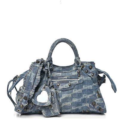 Balenciaga Denim BB Monogram Neo Cagole City Handbag Blue 3 of 10