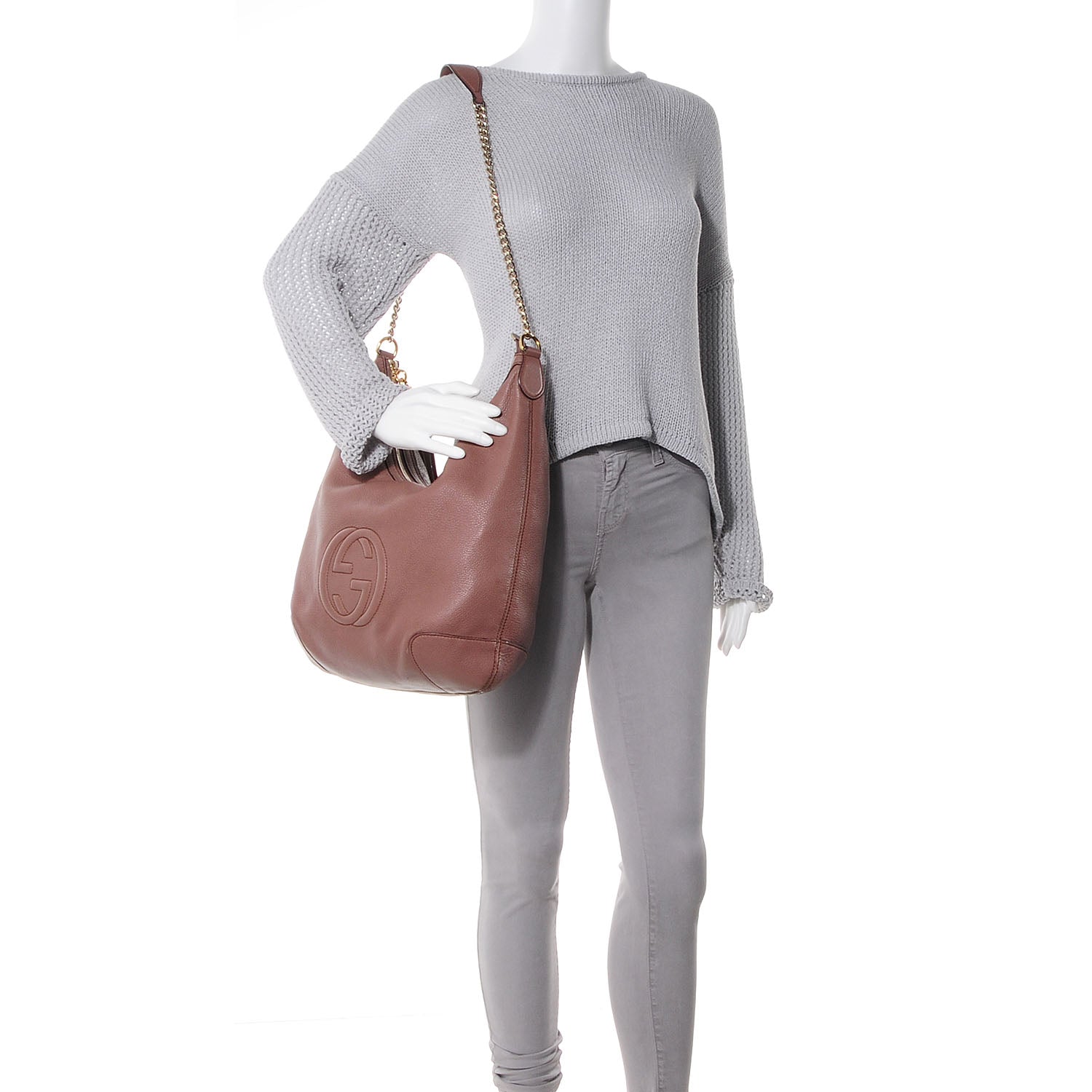 Gucci Calfskin Medium Soho Chain Hobo Pink Tan 2 of 7
