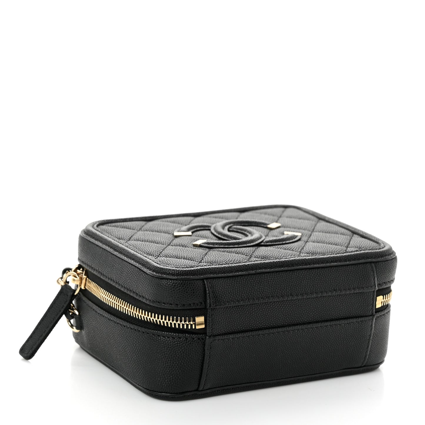 Caviar Quilted Small CC Filigree Vanity Case Black