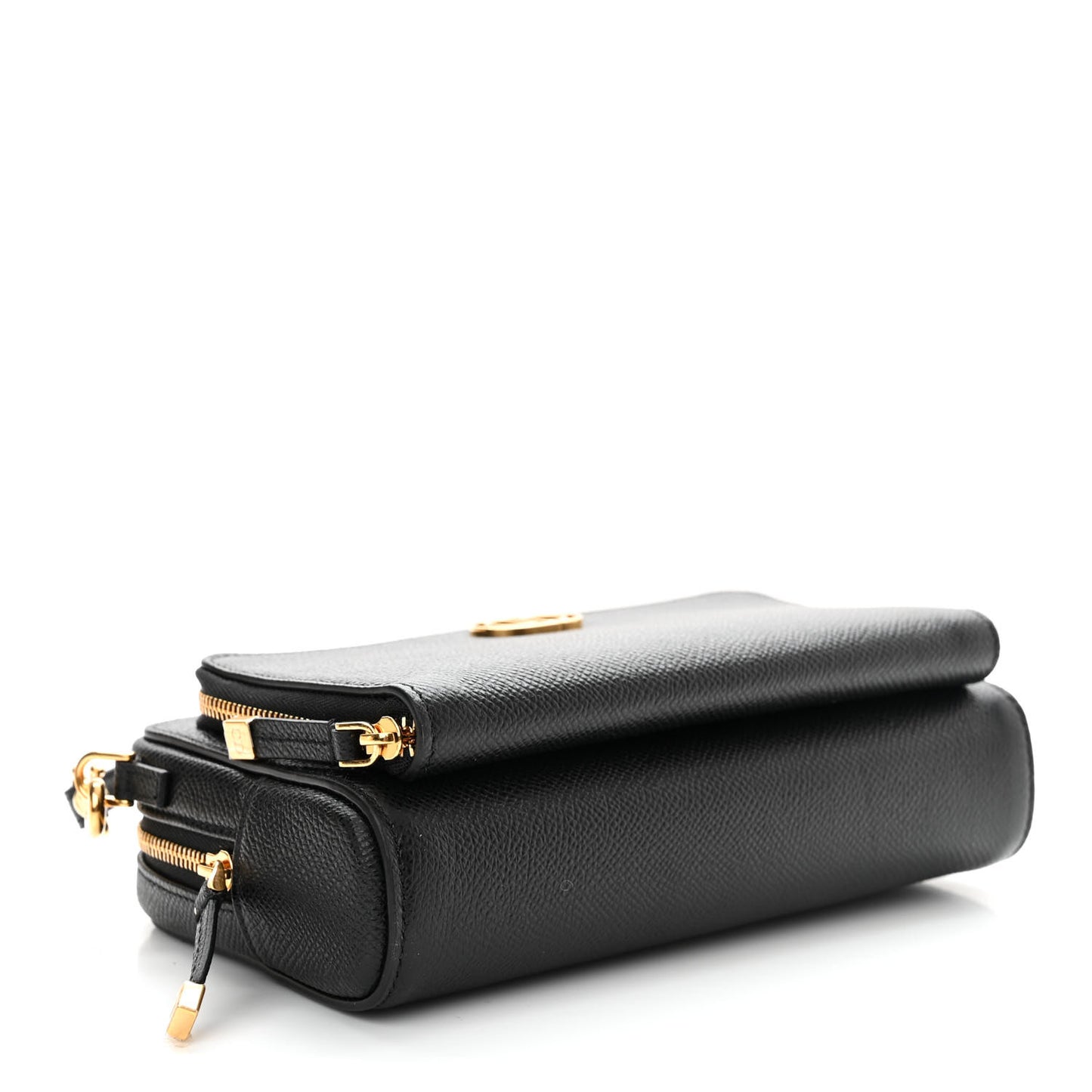 Grained Calfskin Caro Double Pouch Black