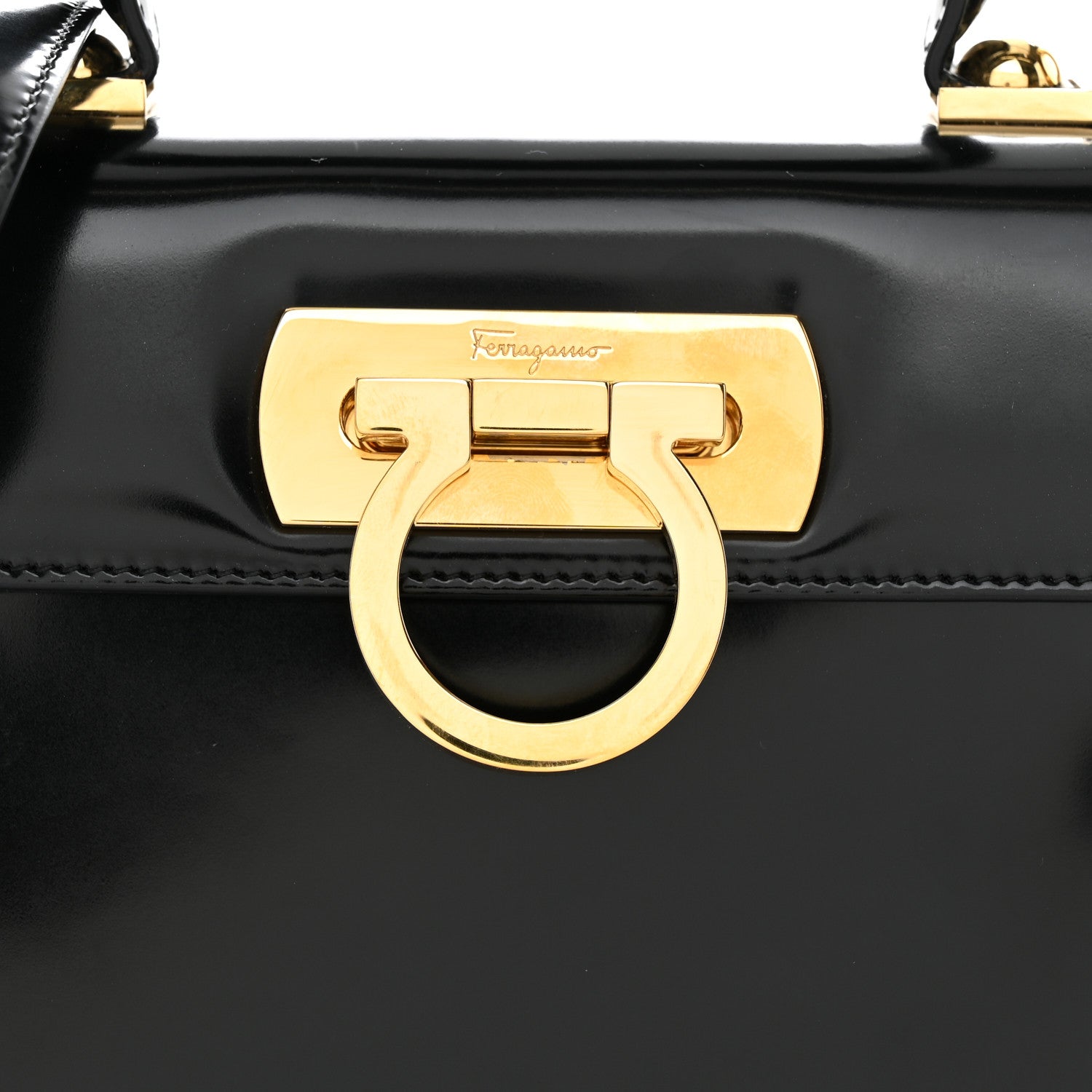 Salvatore Ferragamo Brushed Off Calfskin Iconic Top Handle Bag Black 8 of 12