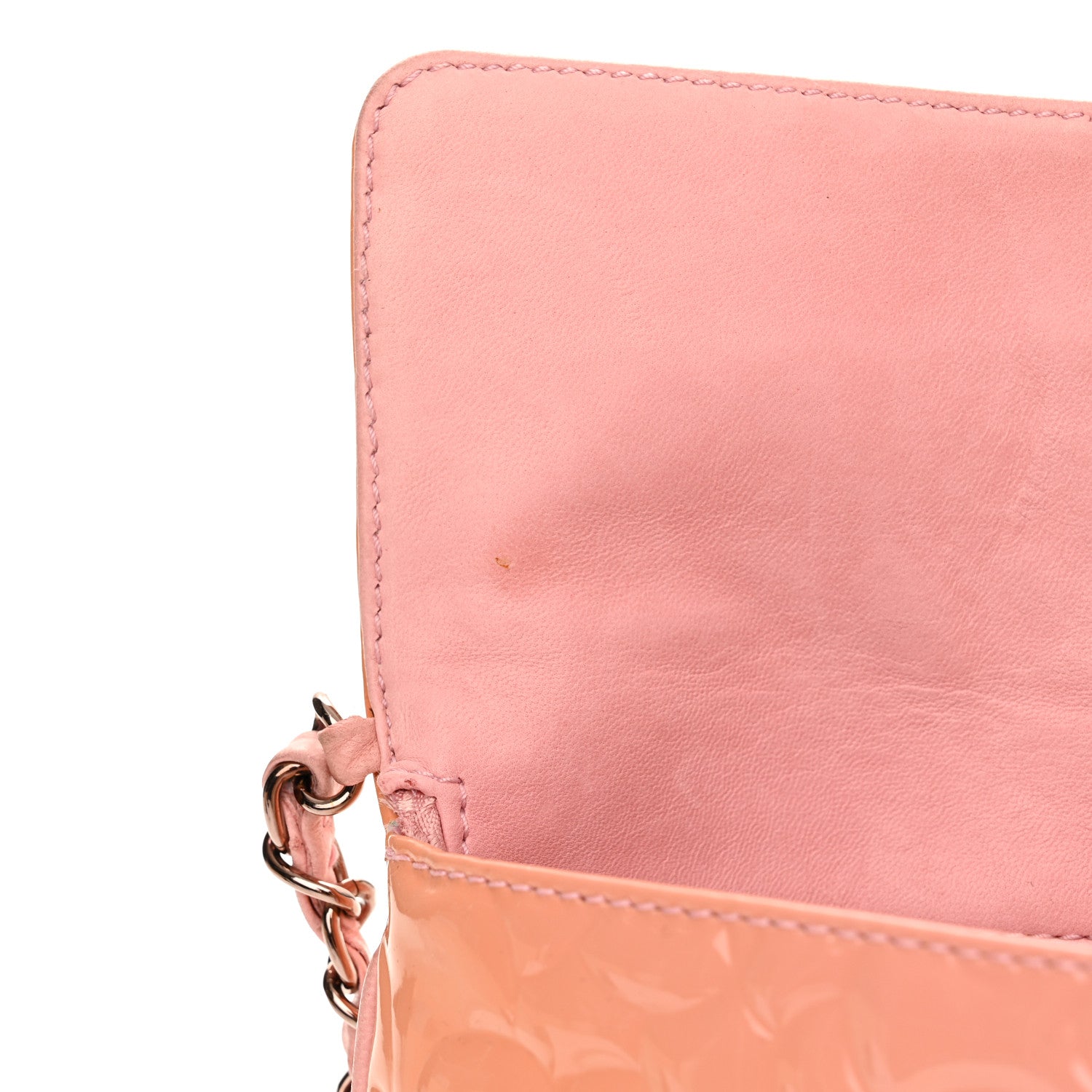 Chanel Patent Calfskin Camellia Embossed Flap Pochette Pink 12 of 13