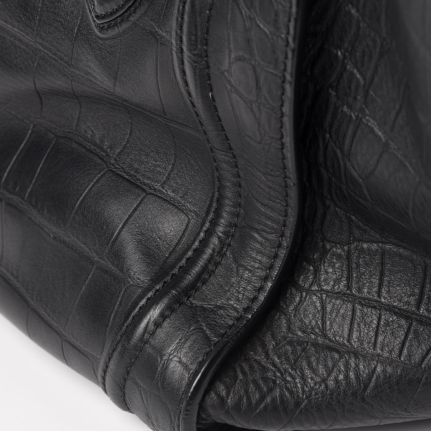 Crocodile Embossed Calfskin Medium Phantom Luggage Black