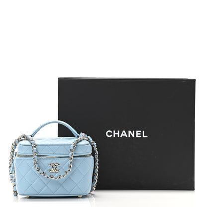Chanel Caviar Quilted Top Handle Vanity Case With Chain Blue 12 of 12
