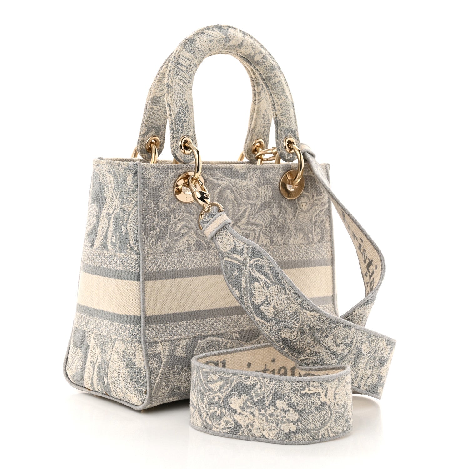 Christian Dior Canvas Toile De Jouy Reverse Embroidered Medium Lady D-Lite Gray 3 of 12