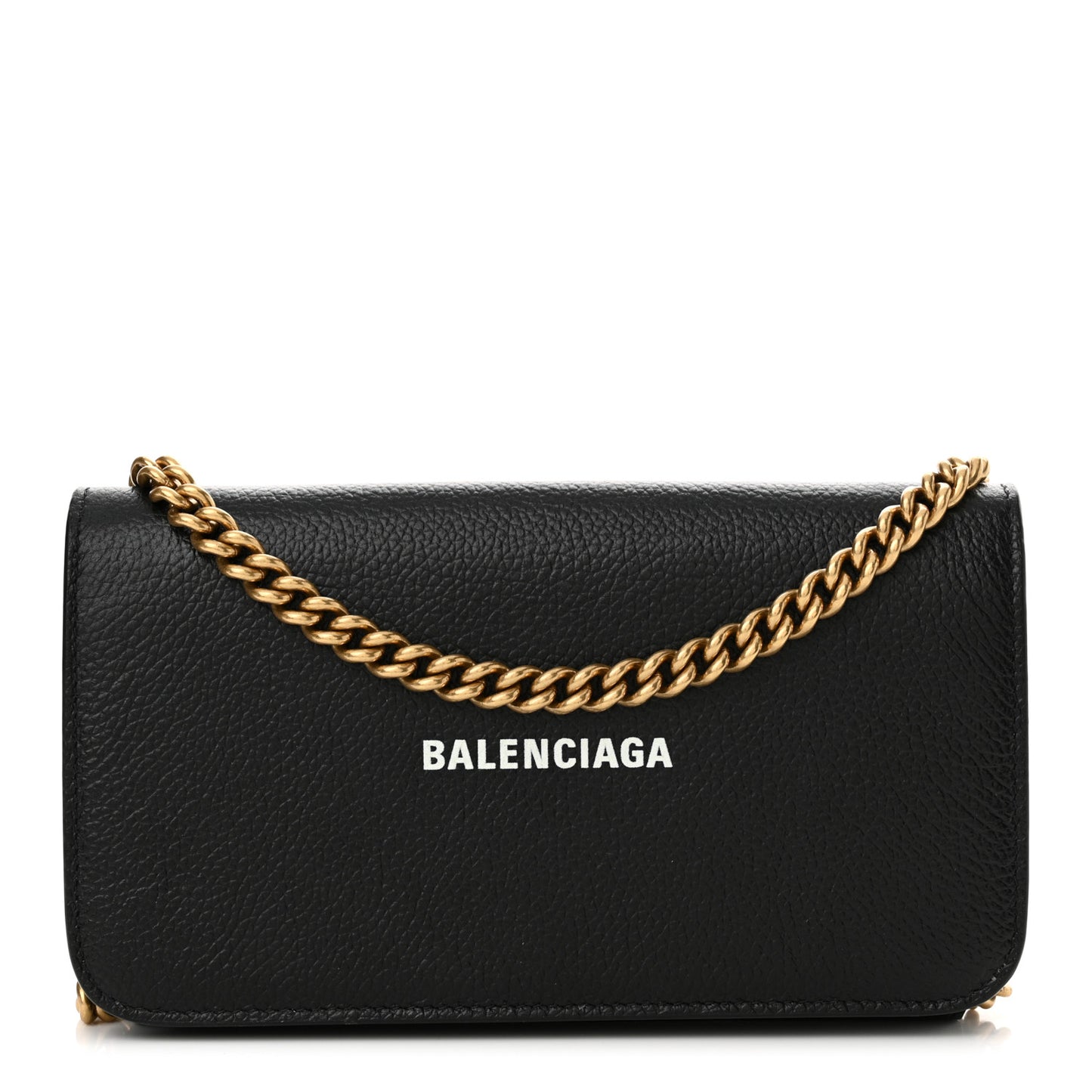 Grained Calfskin Logo Cash Phone Holder Wallet On Chain Black White