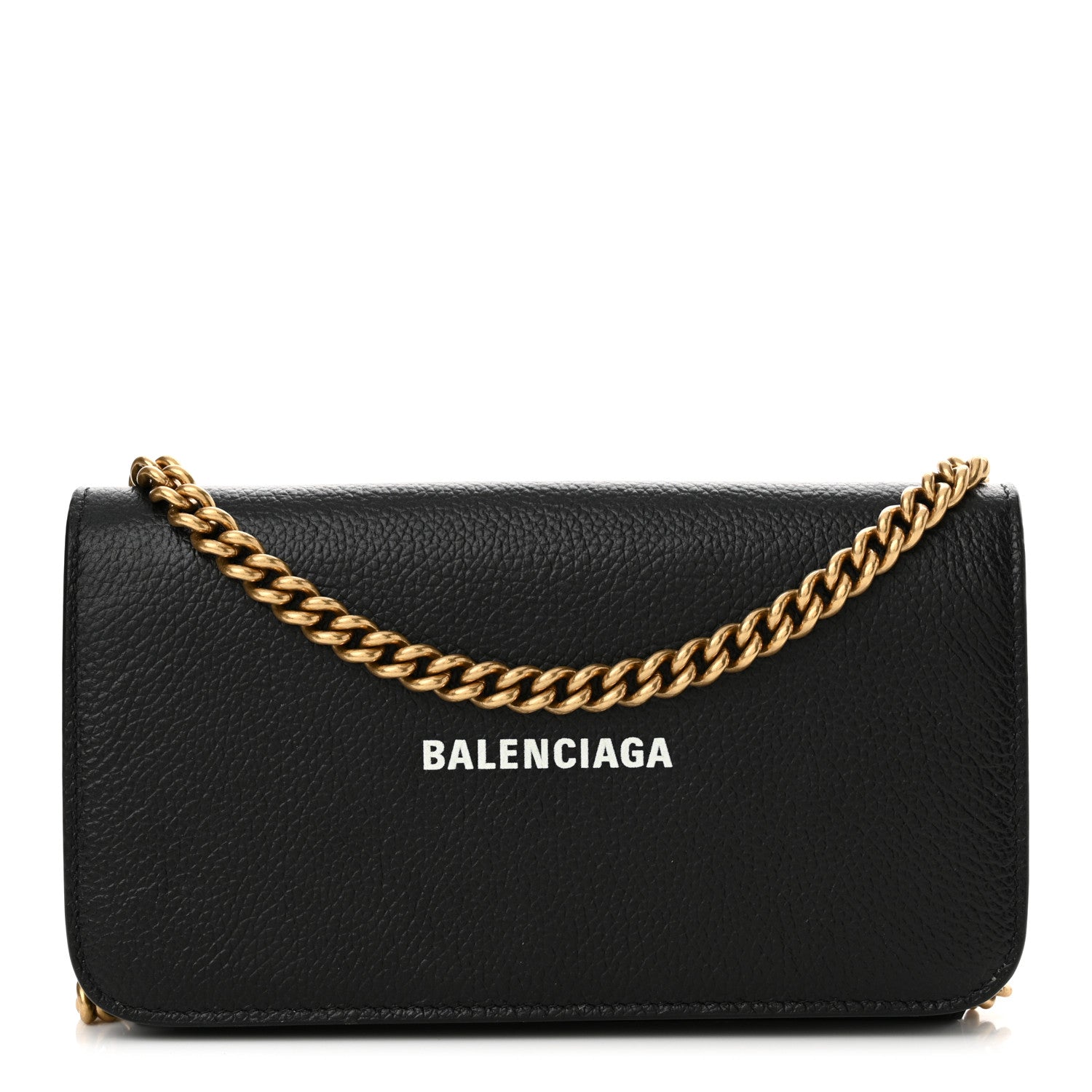 Balenciaga Grained Calfskin Logo Cash Phone Holder Wallet On Chain Black White 1 of 11