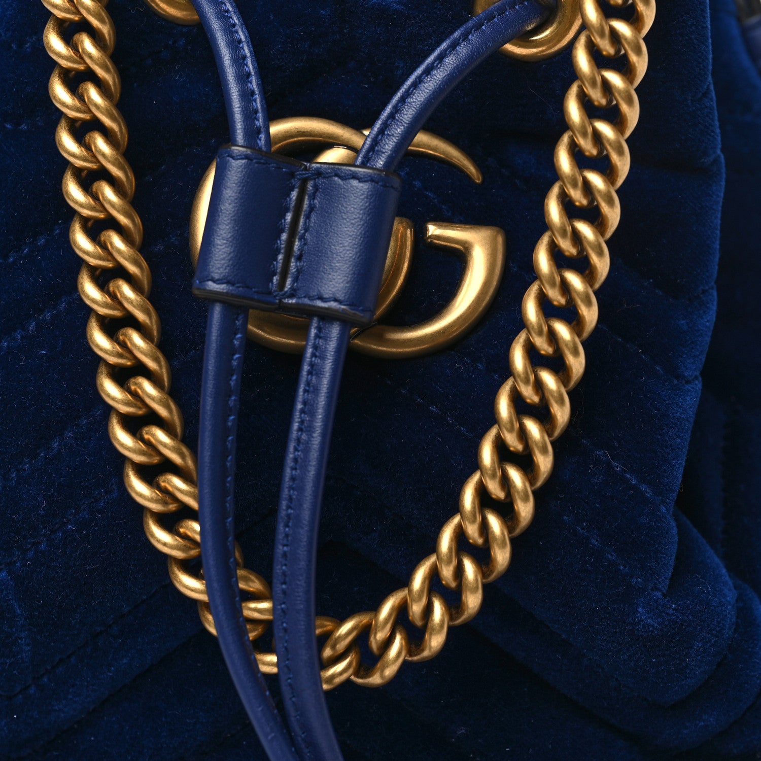 Gucci Velvet Matelasse GG Marmont Bucket Bag Cobalt Blue 8 of 10