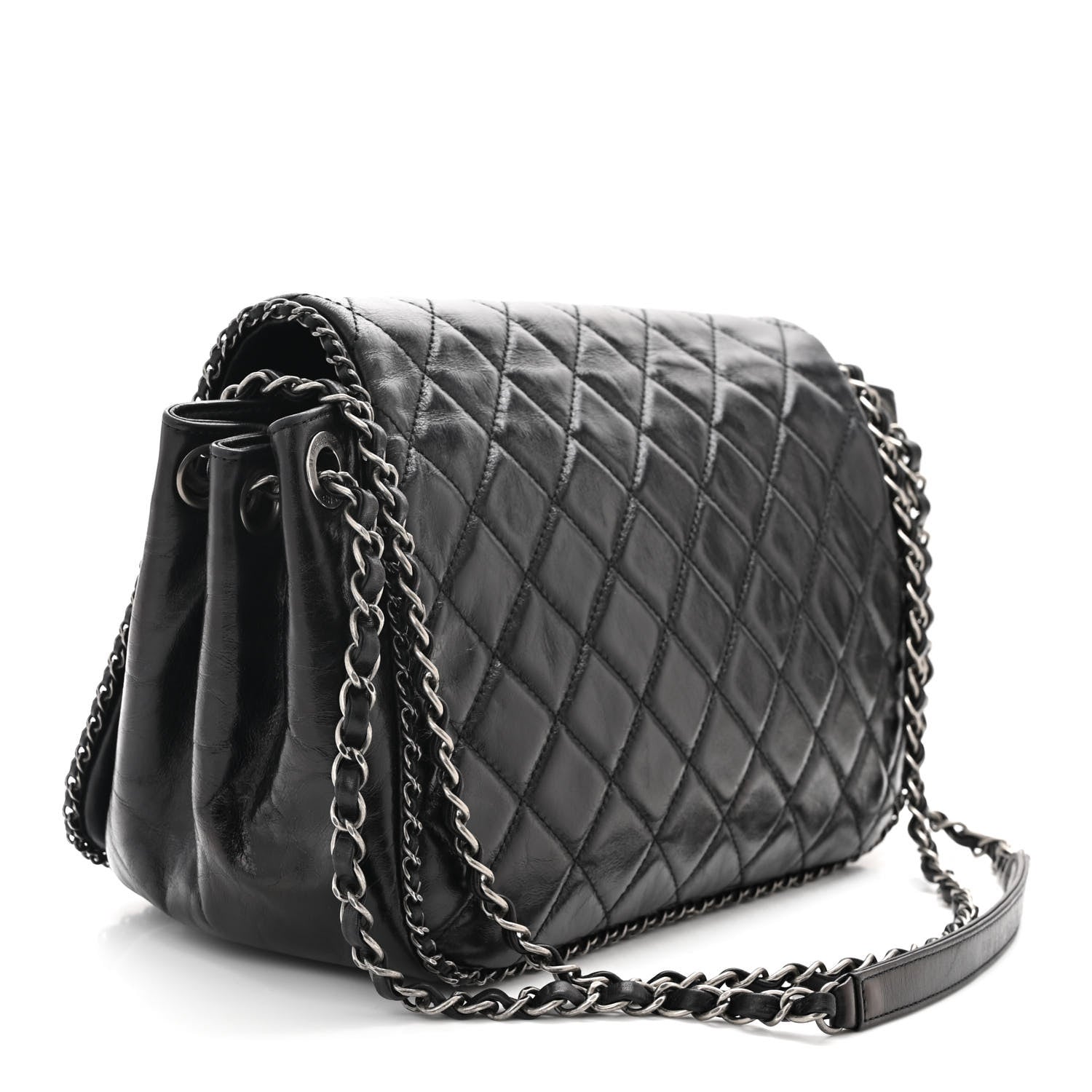 Chanel Glazed Calfskin Quilted Large CC Enchained Accordion Flap Black 3 of 11