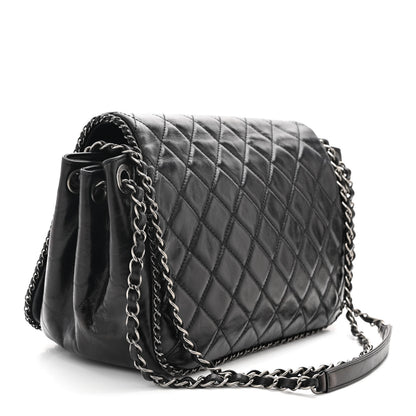 Chanel Glazed Calfskin Quilted Large CC Enchained Accordion Flap Black 3 of 11
