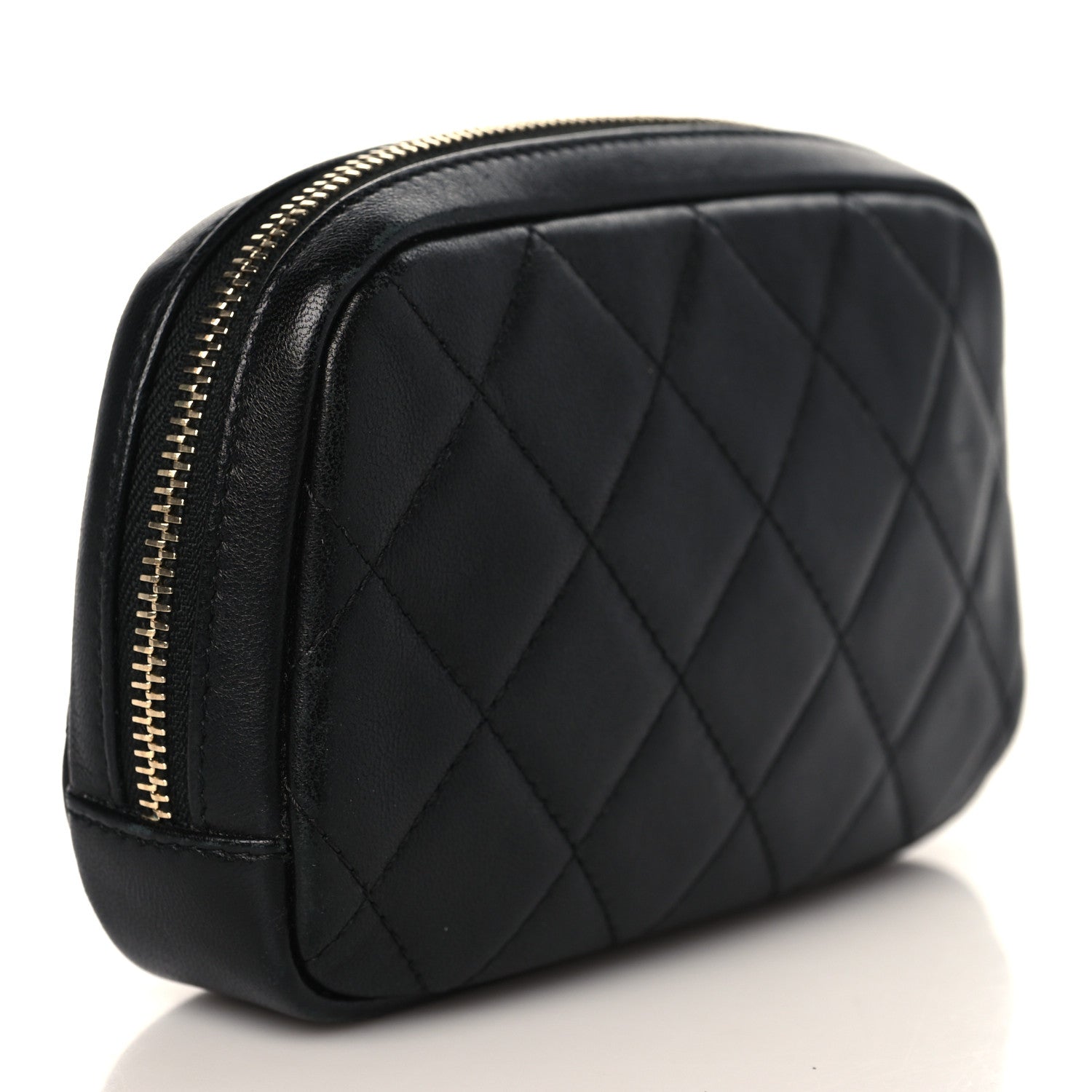 Chanel Lambskin Quilted Small Curvy Pouch Cosmetic Case Black 3 of 7