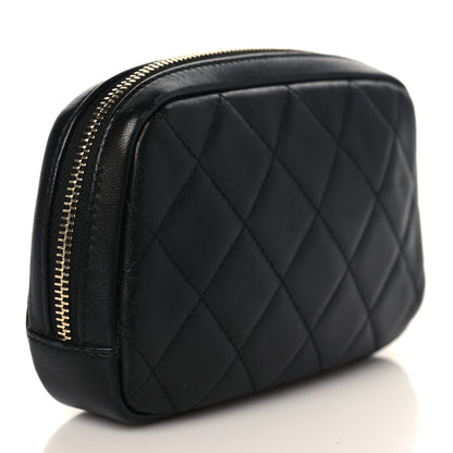 Chanel Lambskin Quilted Small Curvy Pouch Cosmetic Case Black 3 of 7