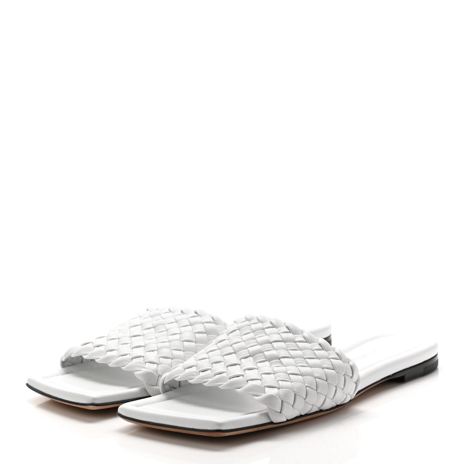 Bottega Veneta Nappa Intrecciato Squared Toe Flat Sandals 38 White 3 of 8