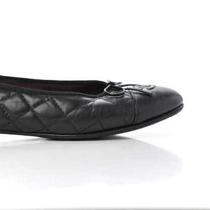 Chanel Aged Calfskin Quilted CC Cap Toe Ballerina Flats 39.5 Black 18 of 21