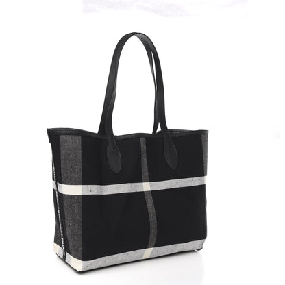 Burberry Coated Canvas Mega Check Medium Doodle Tote Black White 6 of 12