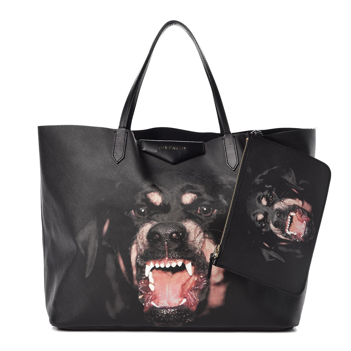 Textured Coated Canvas Rottweiler Pint Large Antigona Tote Black