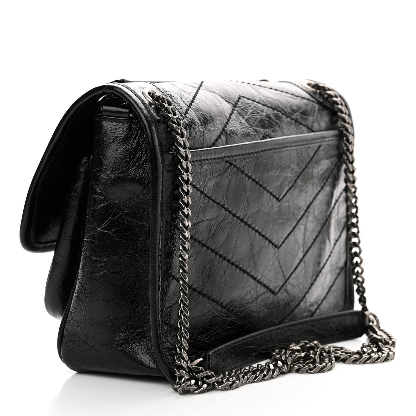 Crinkled Lambskin Matelasse Monogram Baby Niki Chain Satchel Black