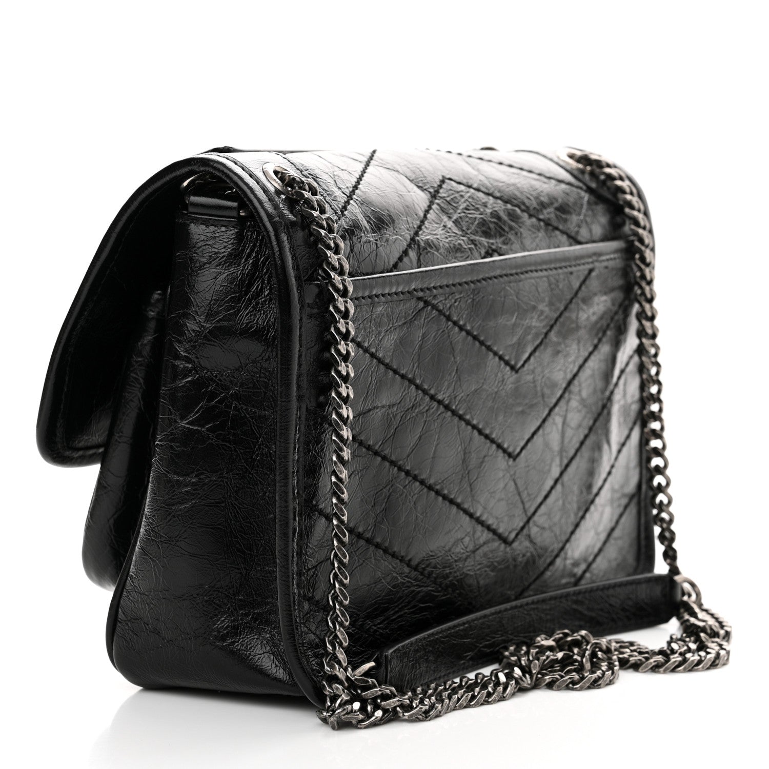 Saint Laurent Crinkled Lambskin Matelasse Monogram Baby Niki Chain Satchel Black 3 of 12