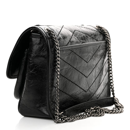 Saint Laurent Crinkled Lambskin Matelasse Monogram Baby Niki Chain Satchel Black 3 of 12