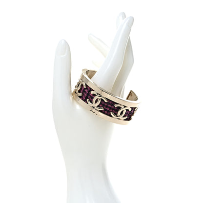 Chanel CC Tweed Cuff Bracelet S Gold Pink Black 2 of 6