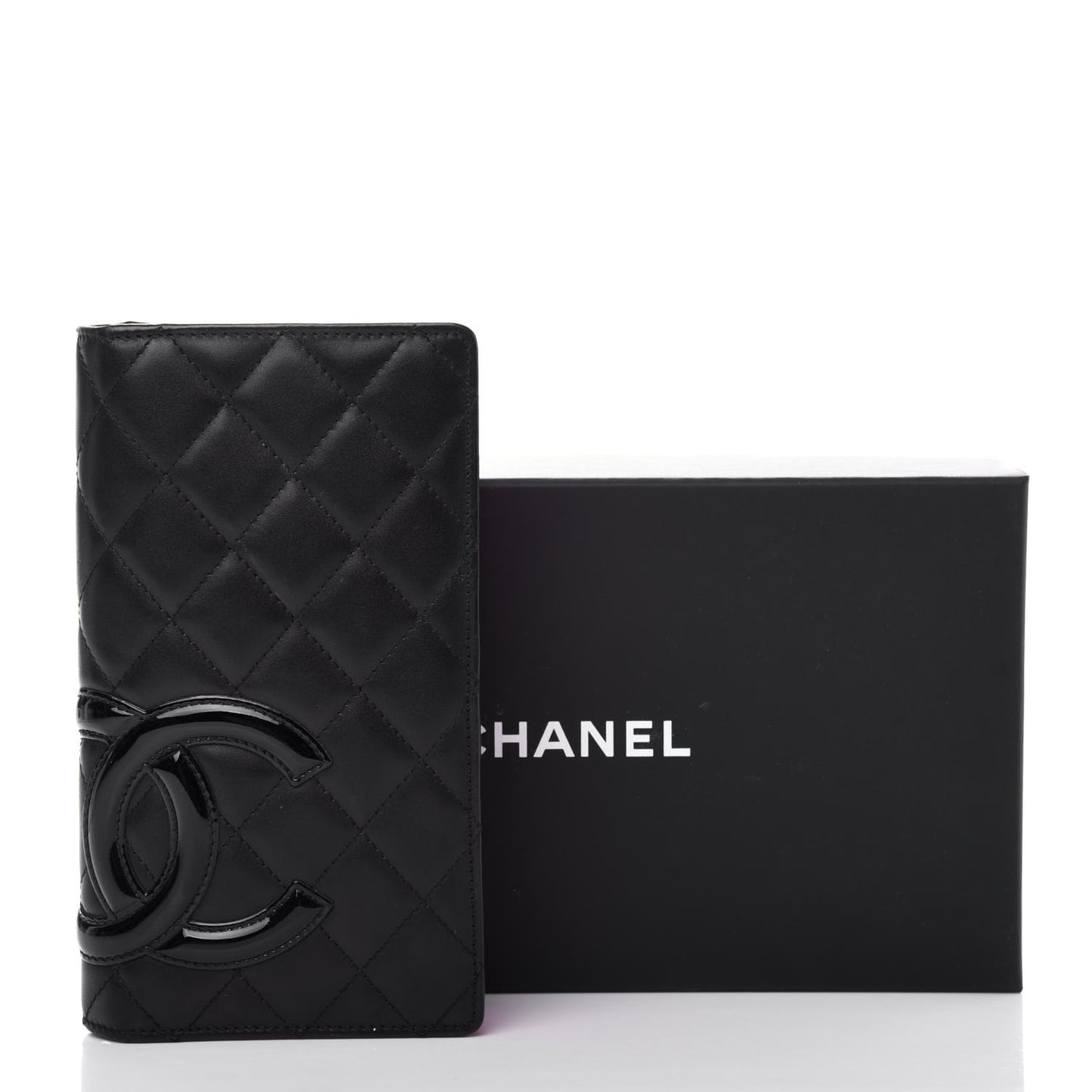 Calfskin Quilted Cambon Yen Wallet Black