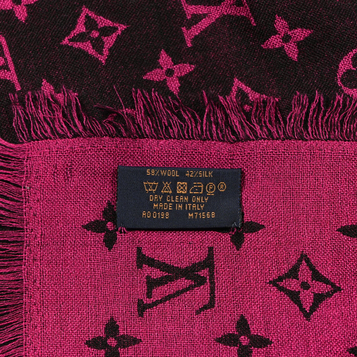 Louis Vuitton Wool Silk So LV Stole Pink Black 3 of 4