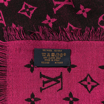 Louis Vuitton Wool Silk So LV Stole Pink Black 3 of 4